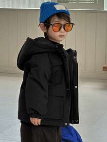 DAZY 男童宽松长款羽绒服，韩版休闲风，冬季 - 黑色 - 查看 4