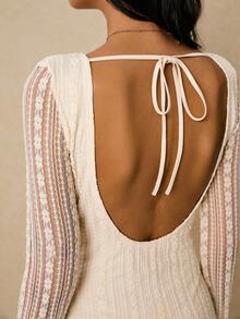 Poéselle Women's Dresses Backless Tie Dresses Lace Dresses Apricot Dresses Elegant Women's Short Dresses Women Contrast Lace Round Neck Long Sleeve Mini Dress Elegant Fall Dresses For Women  Fall Wedding Guest Dress Winter Dress Fall Clothes For Women Fall Dresses For Women Winter Clothes Winter Outfits For Women Winter Clothes Women Homecoming Dress Wedding Guest Dress Women Y2k Clothes Old Money Dress Old Money Outfits Women