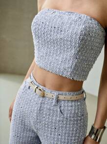 MOTF PREMIUM SEQUIN TEXTURE BANDEAU FASHIONABLE DENIM SET - Baby Blue - View 2