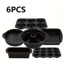 SHEIN 6pcs Silicone Baking Supplies Set, Non-Stick Silicone Baking Tray, Silicone Muffin Cups, Baking Tray, Donut Pan, Silicone Muffin Pan, Cake Pan
