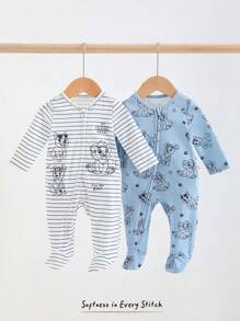 Cozy Pixies 新生儿男女宝宝卡通动物印花针织柔软圆领长袖连体衣两件套 - 彩色 - 查看 5