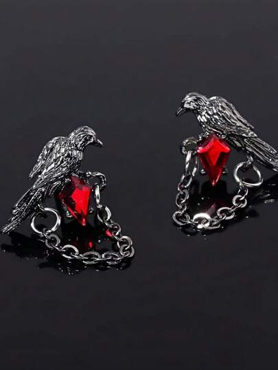 Goth Gothic Style Dark Raven Gemstone Stud Earrings, Retro Vintage Design