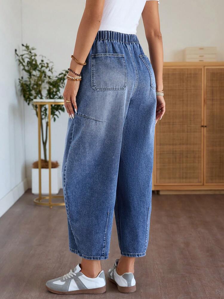 EMERY ROSE Jeans casuales de corte holgado y lavado claro para mujer - Azul lavado medio - Añade 3