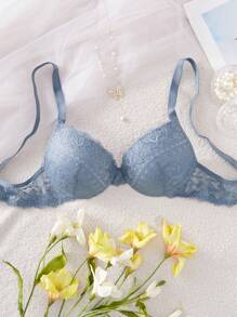 SHEIN 1 件女士宽肩带蕾丝衬垫聚拢钢圈文胸