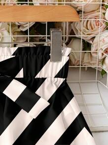 SHEIN LUNE 女士几何条纹腰带抽绳裤，适合春夏季