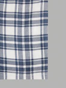 RueChic 男式棉质格子印花室内三件套常规T恤+短裤+长裤家居服套装 - 藏蓝色 - 查看 6