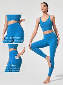GLOWMODE 24" FeatherFit™ Fuel Your Glow Buttery-Soft Stretchy Sweat-Wicking High-Waist Waist Side Pockets Seamless Leggings Low Impact Yoga Pilates Barre Studio Daily Casual Wear