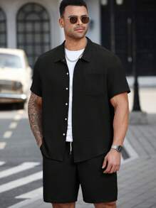 Manfinity CasualCool 大码男士休闲纯色简约纽扣衬衫套装