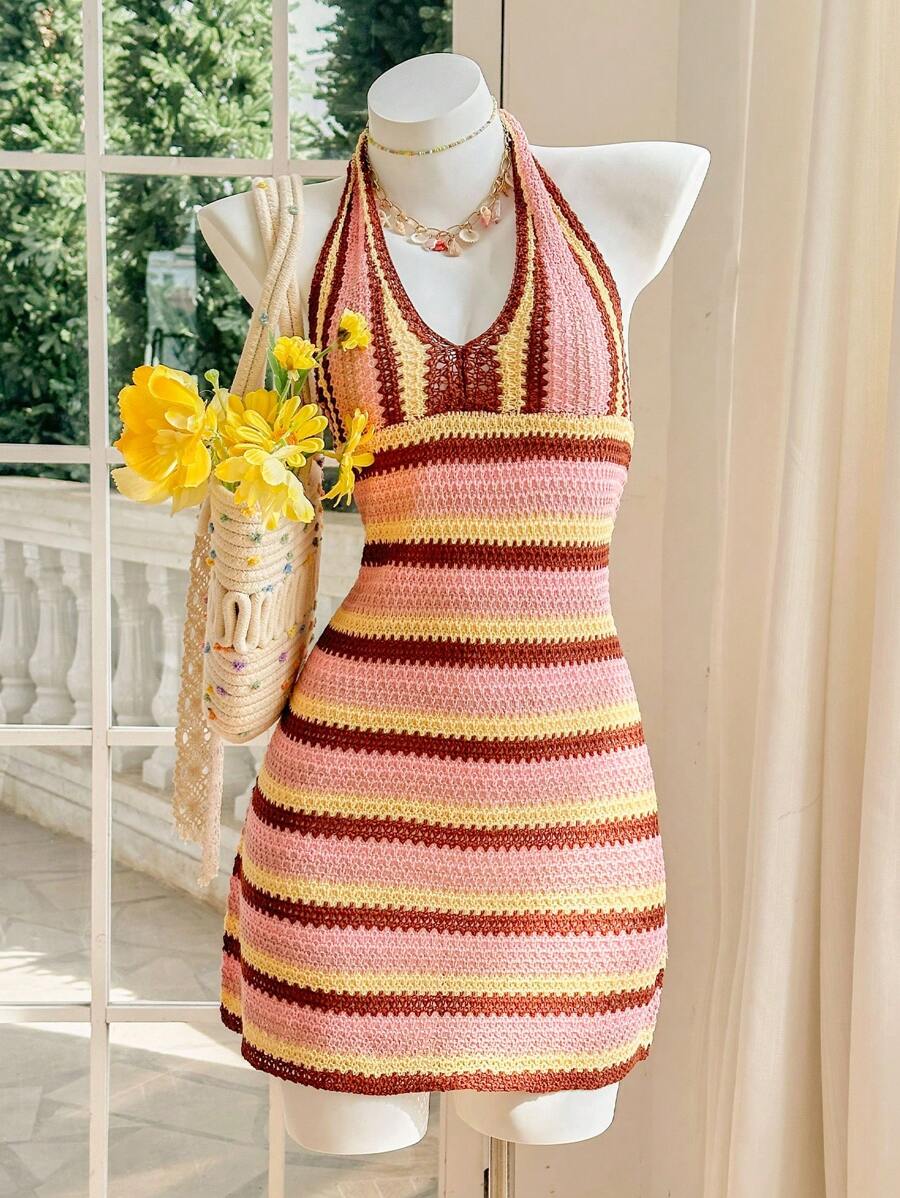 Skyraze Women's Turtleneck Striped Casual Dress - Multicolor - View 1