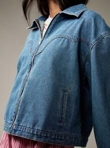 MISSGUIDED Áo khoác denim Trucker phong cách phương Tây cỡ lớn vừa vặn thoải mái thời trang thu đông dạo phố cổ điển lấy cảm hứng từ áo khoác ngoài - Rửa trung bình - Xem 4