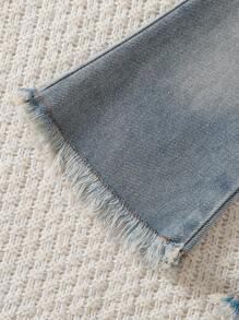 SHEIN Genkimix Kids 3 件套女孩休闲装，包括格子长袖衬衫 + 吊带短背心 + 喇叭牛仔裤 - 黃色 - 查看 4