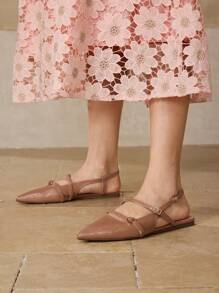 MOTF PREMIUM 女士时尚个性化多带露跟平底鞋，适合万圣节 - 杏色 - 查看 3
