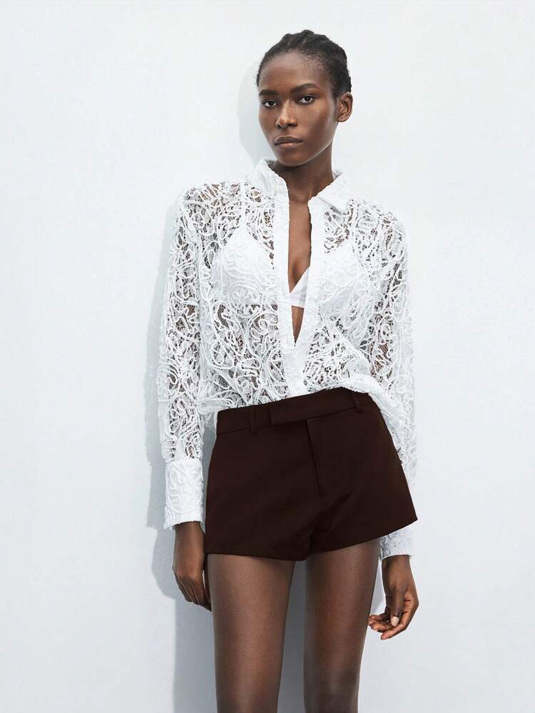 SHEIN Maija MAIJA Vacation Solid Linen High Waist Tailored Shorts