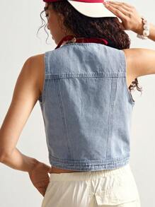 Bohemela Boho Vacation Style Sleeveless Crop Denim Embroidered Lightweight Jacket For Women Denim Vest Embroidered Vest Summer Vest In Fall/Winter - Blue - View 6