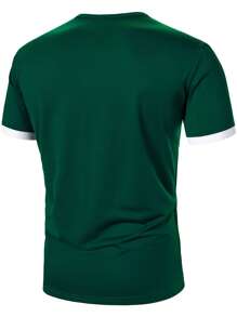 Manfinity Homme Camiseta casual de manga corta con botones y puños en contraste para hombre, verano - Verde - Ver 2