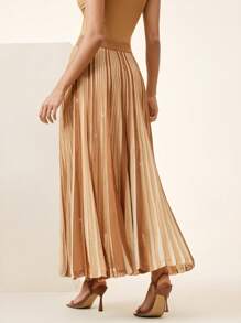 Anewsta 女士优雅褶皱亮片针织裙，适合节日、春季、商务休闲、端庄、老派风格 - 咖啡棕 - 查看 6