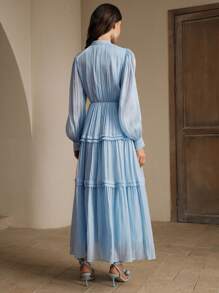 Anewsta 优雅、节日、休闲、度假、节日风格女士长裙，春夏 - 淺藍色 - 查看 7