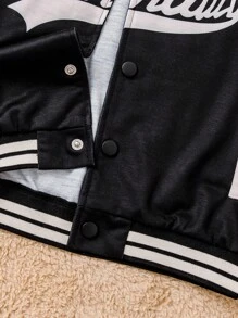 Veste de baseball décontractée pour jeune garçon avec motif contrasté en lettres, été - Noir et Blanc - Voir 4