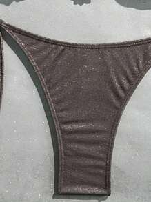 Swim Mod 2pcs/Set Women Halter Glittery Fabric Shell Decor Sexy Bikini Set For Summer Beach Vacation