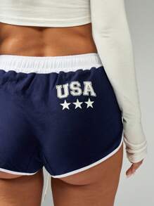 MISSGUIDED Pantalones cortos de pista de correr del equipo de EE. UU. Ropa retro de corte de delfín para correr, actividades en la playa, uso casual y diario, voleibol