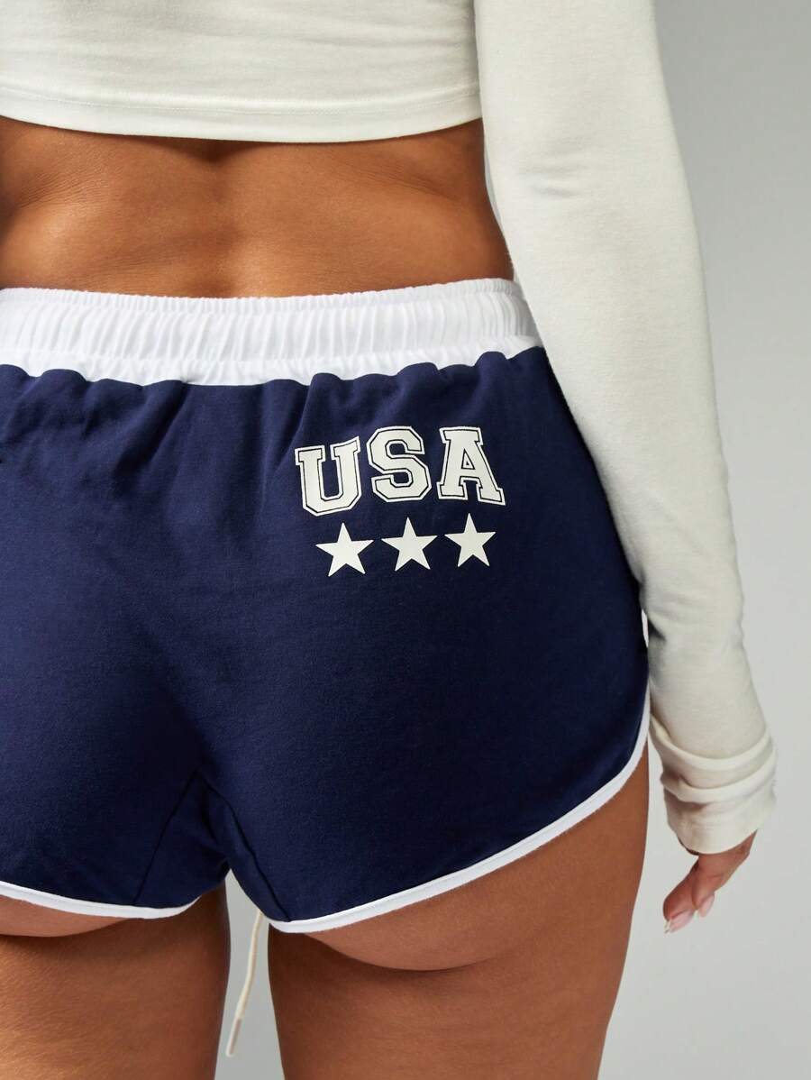 MISSGUIDED Pantalones cortos de pista de correr del equipo de EE. UU. Ropa retro de corte de delfín para correr, actividades en la playa, uso casual y diario, voleibol