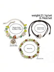 ROMWE Fairycore 3 chiếc vòng tay hạt phong cách Bohemian có mặt trời, ngôi sao, mặt bướm, phụ kiện trang sức cho phụ nữ cho trang phục hàng ngày và dự tiệc - Nhiều màu - Xem 5