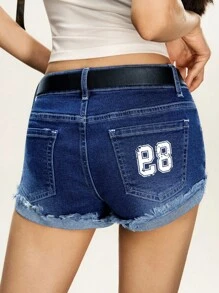 Rina Fox Quần short denim in họa tiết gợi cảm cạp thấp cho nữ - Rửa tối - Xem 2