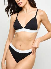AiiRZ Triangle Bralette Lingerie Underwear Set With Elastic Band High Cut Brief Two Tone Classic Design Comfort Everyday Basics Adjustable Straps - Multicolor - View 4