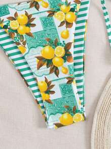 Swim Vcay Ensemble de bikini avec nœud papillon rayé, imprimé citron, détail nœud, mignon, pour vacances à la plage, festival d'été