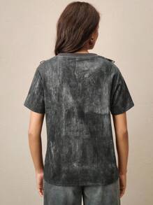 Anewsta 刺绣3D花朵休闲圆领短袖女T恤，夏季新品 - 黑色 - 查看 3