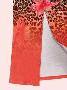 INAWLY Printed Asymmetrical Neck Flared Sleeve T-Shirt + Skirt 2-Piece Set