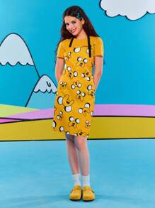 Adventure Time X ROMWE Cartoon Printed Fashion Yellow Apron - Yellow - View 5