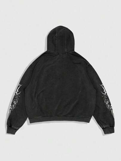 Goth Men's Print Zip-Up Drawstring Hoodie Sweatshirt With Sherpa Lined
