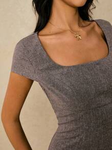 Poéselle 女式梭织修身中长连衣裙 - 灰色 - 查看 3