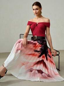 MOTF PREMIUM OMBRE PRINTED PLEATED SKIRT WITHOUT BELT - Multicolor - View 1