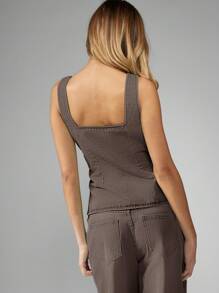 MISSGUIDED Chaleco corto de denim ajustado con cuello cuadrado y botones, estilo corset, para transición entre otoño y primavera, contemporáneo estilo western