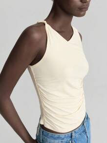 Ontre 女士米黄色无袖上衣，适合夏季穿着，V领设计，时尚舒适。 - 黃色 - 查看 4