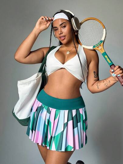 Women's Plus Size Colorful Printed Tennis Sports Skirt & Culottes Pleated Skirt