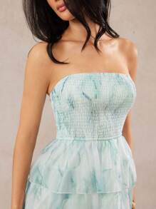 L'Amorae 褶皱层叠印花长连衣裙 - 綠色 - 查看 2