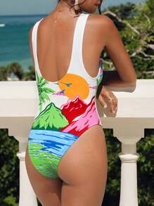 Swim Vcay Bộ đồ bơi in họa tiết kỳ nghỉ 2 món kèm chân váy trong suốt, bộ bikini đi biển thường ngày mùa xuân - Nhiều màu - Xem 2