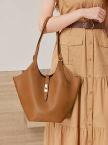 MOTF PREMIUM BOLSO DE MANO DE POLIURETANO CON CIERRE DE GIRO - Camel - Ver 5