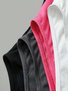 SHEIN BASICS 4件組女款素色針織圓領短袖修身連身衣夏季套裝 - 玫紅色 - 查看 7