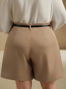 Anewsta Shorts anchos con cinturón de línea A moderna para talla grande, de uso casual y para ir al trabajo - Caqui - Ver 2