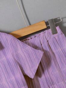 SHEIN Bộ đồ thường ngày 2 món áo sơ mi tay ngắn một hàng khuy đơn màu trơn cho bé trai - Màu tím - Xem 4