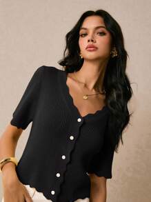 Poéselle 女士休闲纯色短袖针织上衣，夏季