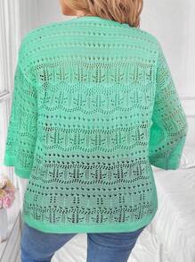 SHEIN LUNE Plus Size Lightweight Open Front Solid Color Casual Loose Cardigans - Mint Green - View 2