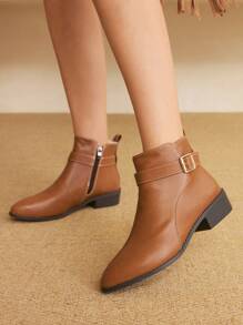 Styleloop Nuovi stivali corti da donna in stile retrò europeo e americano, con suole spesse, antiscivolo, e con rialzo