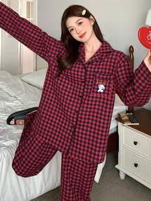 DAZY Plaid Bunny Print Long Sleeve Top & Pants Pajama Set Fall Winter Clothes - Blue - View 5