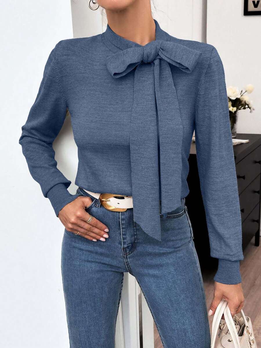 SHEIN Maglione dal taglio regolare, in stile da lavoro, con fiocco dettaglio "regale"