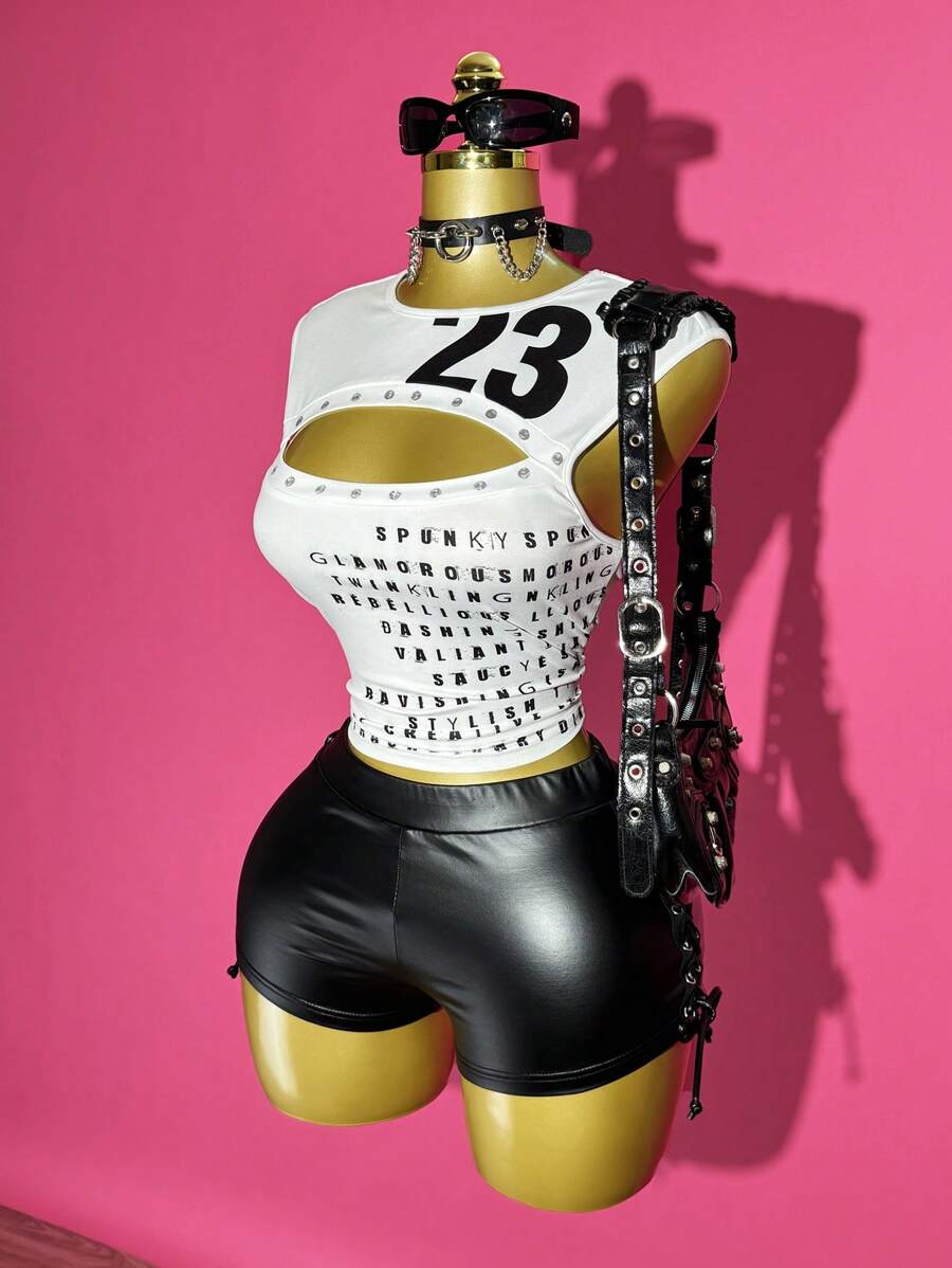 Slaydiva 2025 Summer New Style Birthday Party College Style Back To School Season Student Wear Daily Street Basic Versatile Leisure Vacation Cruise Travel Beach Seaside Sunbathing Popular Online Round Neck Sleeveless Hollow Ribbon Decoration Digital Letter Printing Tight Cut White Summer Tops Women's Tops